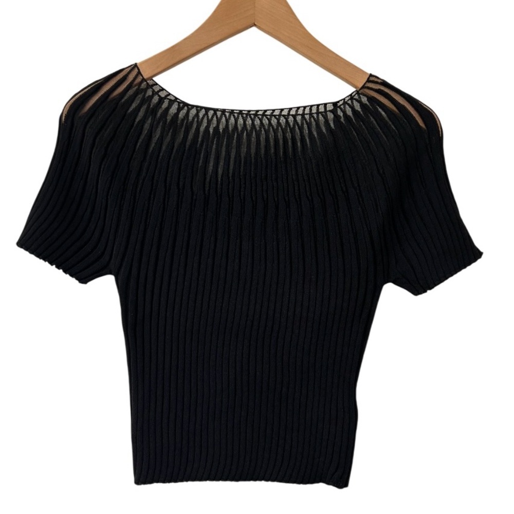 Commense Black Ribbed Knit Top